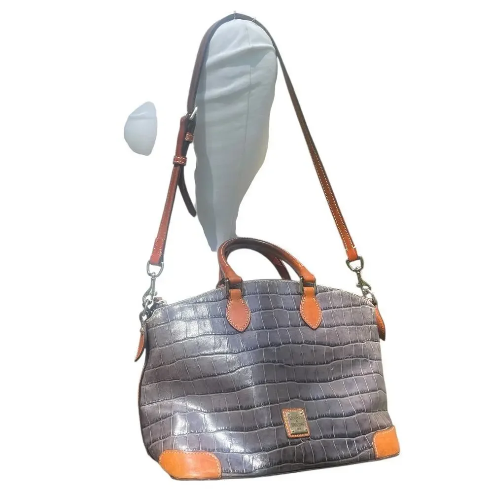 Dooney & Bourke Denison Domed Croco Embossed Gray Satchel Handbag
